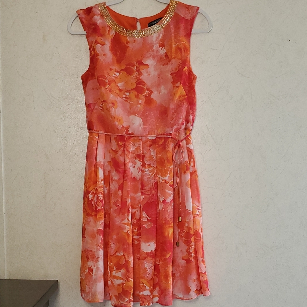 Covington Spring Orange and Pink Floral  Dress  Sleeveless Size:6
